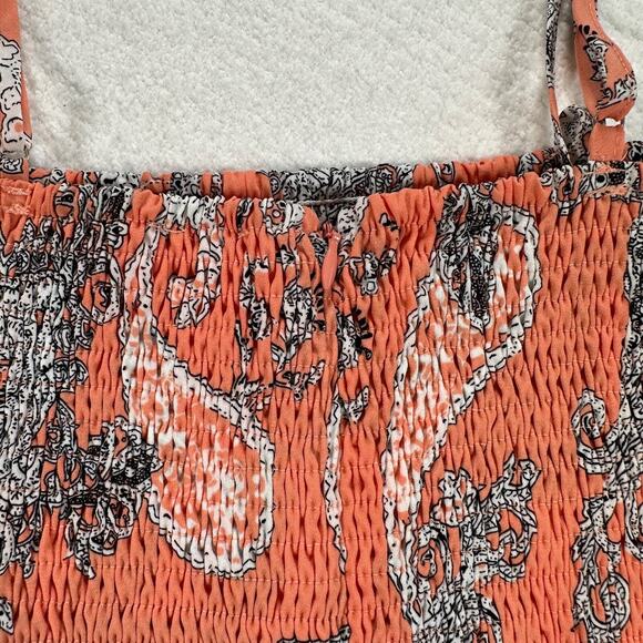 Buddy Love Dress Women's Large Orange Paisley Smocked Spaghetti Strap Ruffle Hem - Picture 9 of 11